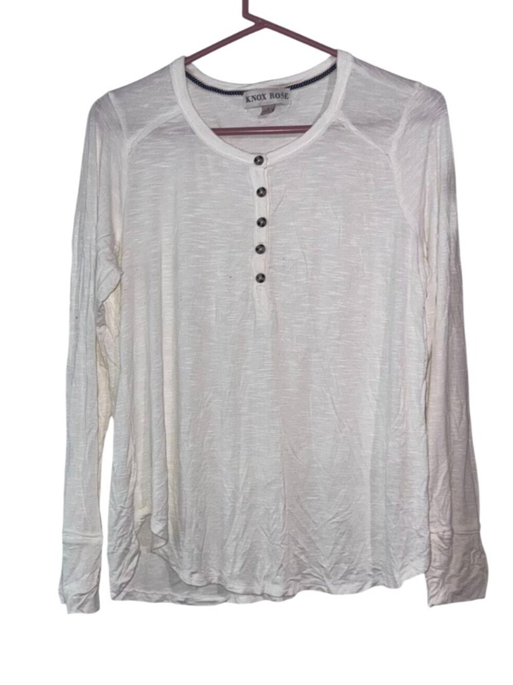 Knox Rose White Long Sleeve Henley Top Womens Size L Rayon/Spandex Blend